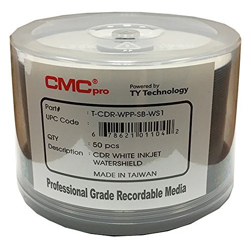 CMC Pro/Taiyo Yuden agua escudo White Inkjet Hub imprimibles 52 X CD-R medios 50 unidades en Cake Box