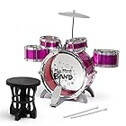 barodian's Music Jazz Drum Set Big Size Musical Drum Set with 5 Drums, Cymbal and Chair Musical Toy Pink