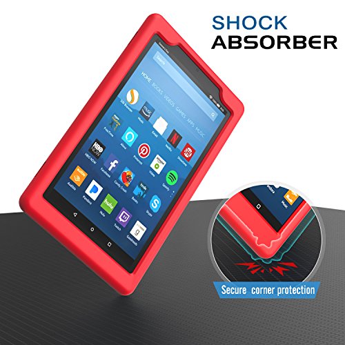 MoKo Hülle für All-New Amazon Fire HD 8 Tablet (7th Gen – 2017 Modell) – [Honey Comb Series] Lightweight Silikon Case Stoßfest [Kids Kinderfreundlich] Schutzhülle für das neue Fire HD 8, Rot - 4
