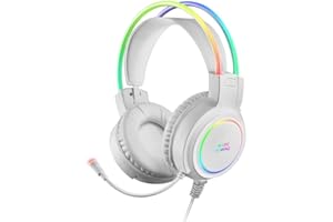 Mars Gaming MHRGB, Casque Gaming, Éclairage 360º, Son Ultra-BASS 3D, Microphone Réduction de Bruit, Ultra-léger, Windows/PS4/PS5/XBOX ONE/XBOX SERIES X|S/Mac/Switch/Switch 2/Smartphone/Tablette, Blanc