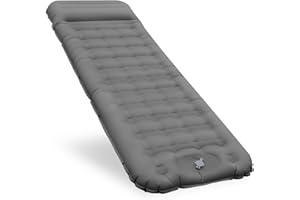 CIXMUS Materassino da campeggio, materassino gonfiabile ergonomico da 5 pollici, pompa a pedale incorporata, materasso ad aria da campeggio compatto e leggero per escursionismo, viaggio, tenda (grigio)