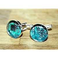 Computer Chip ☀ Kleine silberfarbene Handmade Manschettenknöpfe, 15mm, ein besonderes handgefertigtes Geschenk für den Freund, Vater oder Ehemann