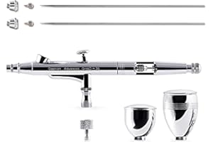 Gaahleri Airbrush Kit, Airbrush Gun Dual-Action Gravity 1/2 & 1/4 oz Fluid Cup, 0.35 & 0.5 mm Needle, Cost-Effective Air Brush Set Makeup Nail Art Painting Model Coloring Cake Decor Silver