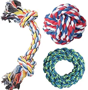 The DDS Store Dog Rope Toy, 3 Pack Dog Chew Toys, Dog Toys Set with 100% Natural Cotton, Dog Toys for Large Dogs