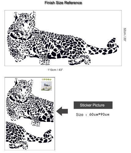 Riesige Gepard Wand Aufkleber Leopard Jaguar Wand Abziehbild Vinyl entfernbares Wandbild für Wohnzimmer Schlafzimmer Schwarz - 2