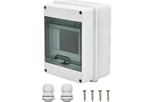 AXOTEN Sicherungskasten Staubdicht IP65 mit Tür 1 reihig für 5 Module Terminal und DIN Schiene Aufputzverteiler Weiß Verteilerkasten