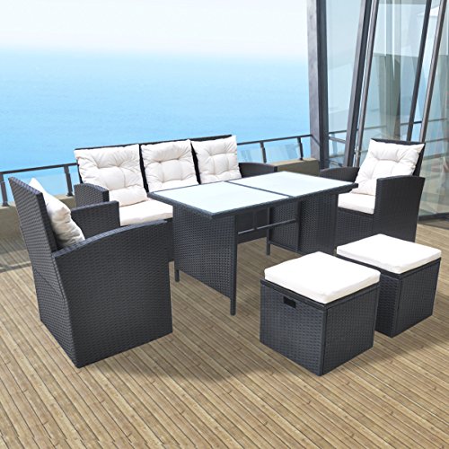 vidaXL 18tlg. Garten Set Poly Rattan Essgruppe Sitzgruppe Lounge Gartengarnitur Schwarz - 9