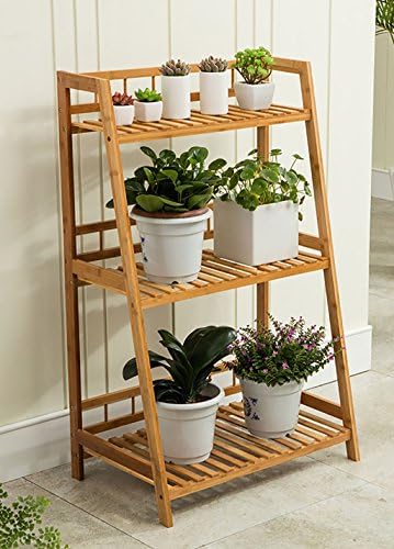 Antiseptic wood flower stand Flower Racks Multi - Meat Flower Racks Bamboo Bamboo Balcony Pots Shelf Railings Multi - Layer Ladder Hanging Plate Strong bearing capacity ( Size : 60cm )