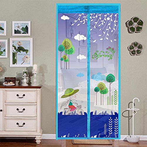Preisvergleich Produktbild Sommer Fliegengitter Tür Magnetische Insektenschutztür Cartoon Muster Halten Insekten Aus Fliegengitter Mesh Vorhang (100x210 cm),Blue,100 * 210CM