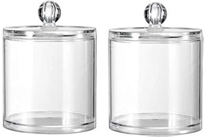 VASANA 2PCS Rounds Clear Plastic Acrylic Jar Cotton Swab Ball Pad Holder Dispenser Storage Box Canister Container with Lid for Cotton Ball Cotton Swab Cotton Rounds Bath Salts