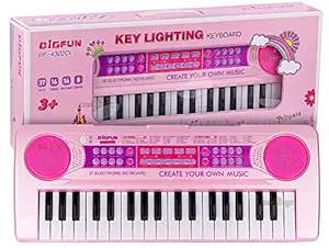 zest 4 toyz Musical Piano 37 Keys Multifunction Recharging Portable with Power Option, Recording & Mic Electronic Kids Teaching Keyboard for Kids Children Early Learning Educational Toy (Pink)