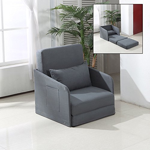HOMCOM Single Sofa Bed Armchair Soft Floor Sleeper Lounger Futon Couch w/Pillow and Pocket Grey