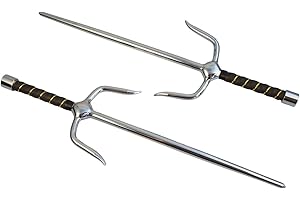 TEKKA BUDO Paire de fourchettes Sai chromées - Argenté - 48,5 cm - Poignée enroulée - Forme ronde