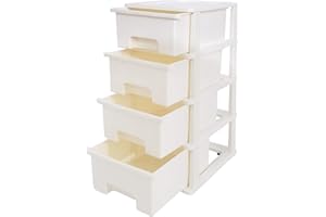 Abbaware Plastic Storage Chest With Wheels, Storage Boxes, Tower, 4 x 17L Drawers, White