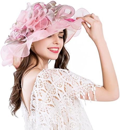 Derby Hats For Womens Vacation Organza Fascinator British Tea Party Wedding Dress Cap Mysterious UPF 50+ Pink