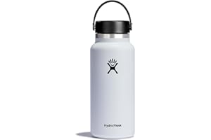 HYDRO FLASK - Gourde Isotherme 946 ml (32 oz) - Bouteille Inox à Isolation Sous Vide - Bouchon Antifuite et Revêtement par Poudre - Sans BPA - Ouverture Large - Blanc