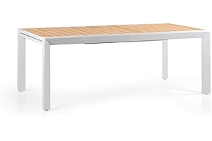 BRIGROS Estosa - Tavolo Da Giardino Allungabile Olbia, Da Esterno In Alluminio Con Top Il Legno Per Arredo Giardino, Diverse Misure E Colori (Bianco, 200/300x100x75)