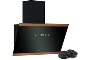 Klarstein FlashLine 60 Cooker Hood - 60cm Kitchen Extractor, Touchscreen, 524 m³/h Air Flow, A++ Energy Efficiency, Quiet 34.5 dB, LED Lighting, Black & Copper, Ducted & Recirculating