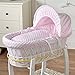 Pink Dimple White Wicker Deluxe Moses Basket & White Rocking Stand