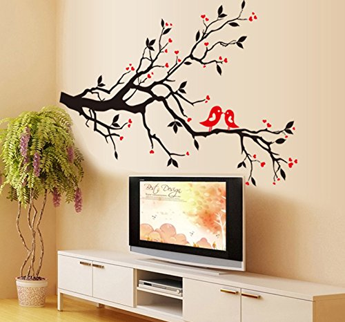 ufengke® Romantische Liebe Vögel Baumzweig Wandsticker, Wohnzimmer Schlafzimmer Entfernbare Wandtattoos Wandbilder - 2
