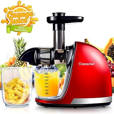 AMZCHEF Extracteur de Jus de Fruits et Légumes Sans BPA Slow Juicer Presse à Froid Machine avec moteur silencieux/tasse à jus/brosse de nettoyage/adapté à tous les Fruits et Légumes