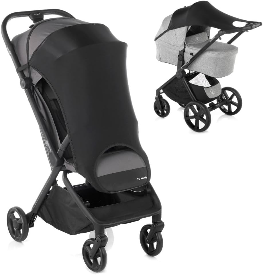 Jané Toldo Solar Carrito Bebé UPF 50+, Universal y Elástico, Parasol Transpirable, Protección UV para Cochecito y Capazo, Color Negro