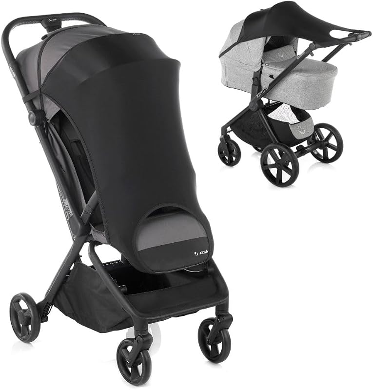 Jané Toldo Solar Carrito Bebé UPF 50+, Universal y Elástico, Parasol Transpirable, Protección UV para Cochecito y Capazo, Color Negro