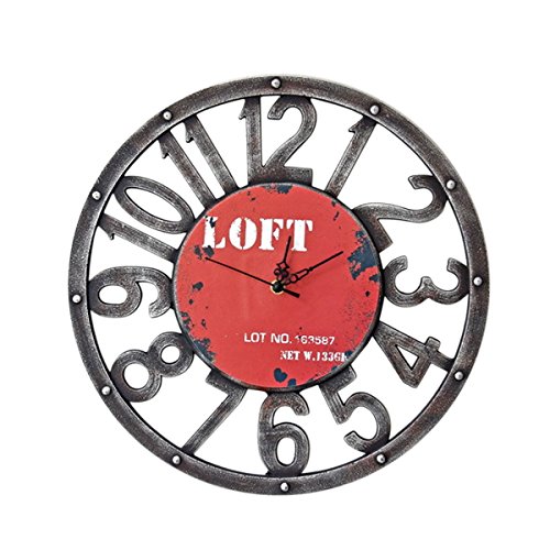 Hölzerne amerikanischen Stil Retro primitiven Land wandmontierte Time Clock Home Dekoration rot
