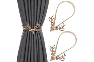 ANOTHEEE 2 Pieces Spring Rope Curtain Tiebacks Adjustable Decorative Curtain Holdbacks Alloy Elk Curtain Straps Curtain Clip Buckle（Golden）