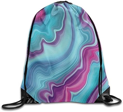 Yesliy Wavy Aqua Pink Lines Men &amp; Women Drawstring Backpack Travel Bag