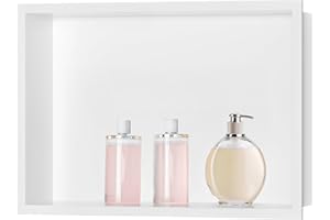 sunrik Nicho de pared de ducha, nicho de pared de acero inoxidable, nicho de pared de almacenamiento de estantería individual, nicho de ducha 30 x 45 x 10 cm, blanco mate