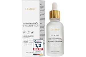 LEVROU Bio Rosmarinöl Haare Haaröl Rosmarinminz Öl Rizinus Biotin Jojoba Argan und vielen anderen Ölen stärkt die Haare schnelles gesundes Haarwachstum 100% Vegan 60ml