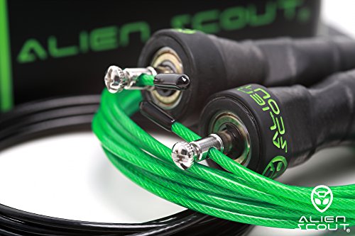 Springseil Speed Rope von Alien Scout – Modernes, professionelles, einstellbares Hochgeschwindigkeits-Springseil – Kugellager und Anti-Rutsch-Griffe – Sport- und Workout-Ausrüstung für Boxen, CrossFit, MMA und Fitness-Training – mit Extra-Seil und Tragetasche mit Kordelzug - 3