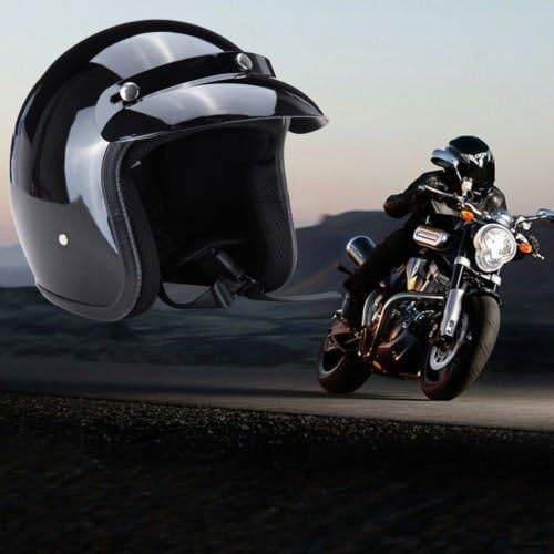 Ambienceo Gloss Black Adult Motorcycle Safety 3/4 Open Face Crash Helmet for Scooter Cruiser (XL)