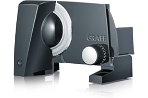 ‎GRAEF. GRAEF S10002 - Elektrischer Allesschneider SKS100, Made in Germany, Edelstahl-Wellenschliffmesser Ø170 mm, Schnittstärke 0-20 mm, Energiesparmotor 170 W, Platzsparend, Kindersicherung, Metall, Schwarz