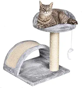 Kiki N Pooch Small Cat Tree Sisal Scratching Post Furniture Playhouse Pet Bed Kitten Toy Cat Tower Condo for Kittens (Color May Vary)