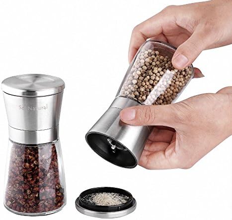 Sel Natural Stainless Steel Pepper and Salt Grinder, Salt and Pepper Mill Set of 2