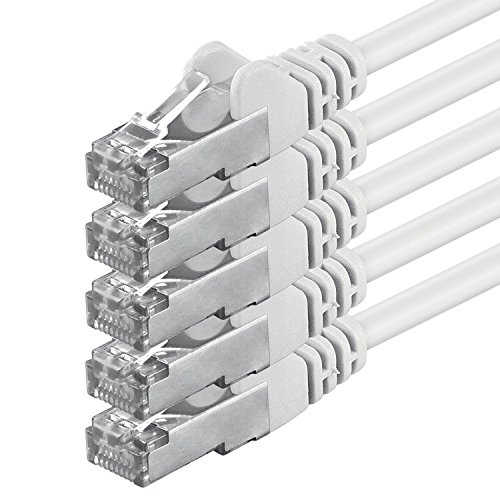 1aTTack CAT5 SFTP Folien und Geflechtgeschirmt Netzwerkkabel mit 2x RJ45 Stecker Set (5 Stück) 2m weiss