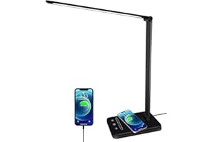 oxylops Desk Lamp with Wireless Charger - 5 Colour Modes, 6 Brightness Levels, Foldable Arm, USB Port, Touch Control & Auto Timer for Home Office/Bedside