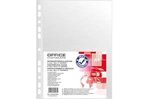 OFFICER PRODUCTS Office Products Document Wallets/Pockets A4 / Pack of 100 / Open Top Transparent Pockets Perforated Plastic Cover/Transparent 60 Micron/Reinforced Edge