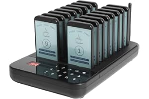 SWTGTEM Pager Rufsystem,Draußen 800-1000M,7 Anrufmodi, IP55 wasserdichte,998 Kanäle, Auswechselbare Aufkleber, Pager Pieper für Freizeitzentrum, Hotel, Kneipen (16 Pagers)