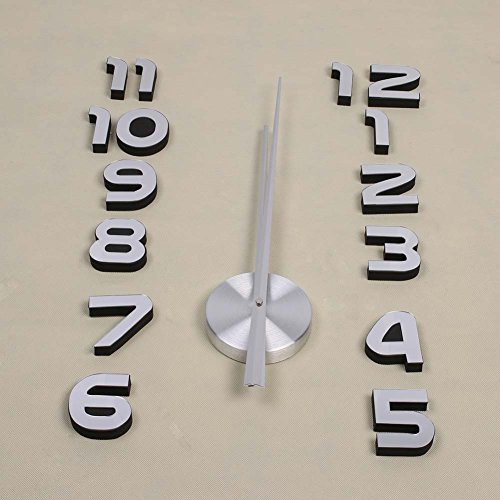 DIY Wanduhr Moderne Clock 3D Acryl Spiegel Metall Rahmenlose Wandaufkleber groß Uhren Style Raum Home Dekorationen Tolles Geschenk (Silber) - 4