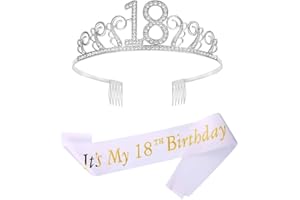 REYOK 18 Anni di Compleanno Donna Tiara Birthday Corona 18 Compleanno Glitter Bianca “Its My 18th Birthday” Sash per Feste di Compleanno Torte di Compleanno Decorazioni