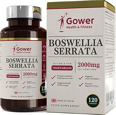 Gower Health & Fitness Capsules d'extrait de Boswellia Serrata (encens) 5:1 (équivalent de 2000 mg) | 120 capsules | ANTI-INFLAMMATOIRE PUISSANT | Pour la santé musculaire et articulaire | 4 mois
