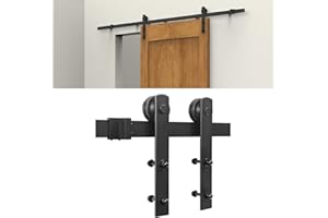YIMING 200 cm/6,6 FT Système de Porte Coulissante Kit de Rail pour Porte Coulissante avec 2 Sections Rail et 2 Roulette, Noir Type de Barre