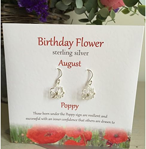 Birthday Flower Sterling Silver Earings Jewellery--AUGUST----Poppy Design Presented By Sterling Effectz