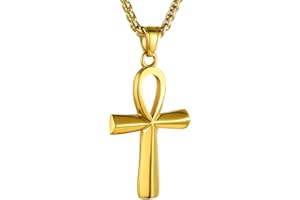 GOLDCHIC JEWELRY Collana Uomo Croce Ankh, Occhio Horus, Egitto, Collana Retro, Collana in Acciaio Inossidabile, Ciondolo arengto/placcato oro/nero,Regalo Confezione