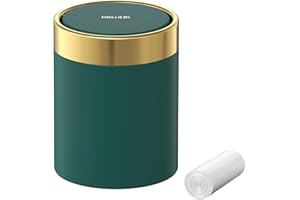 MBILLION Mini Trash Bin with Lid,Tea Bag Bin Desktop Small Bin Cute Metal Countertop Bin for Tabletop Use,Stainless Steel 0.4Gal/1.5L Waste Bin for Office Parlor Car Bedroom,Swing Lid Open (Pine Green)