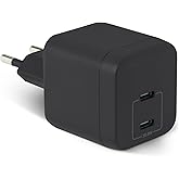 Amazon Basics USB-C Nano GaN Fast Charging Wall Charger, 35W and 2 Ports for Tablets and Phones, Black