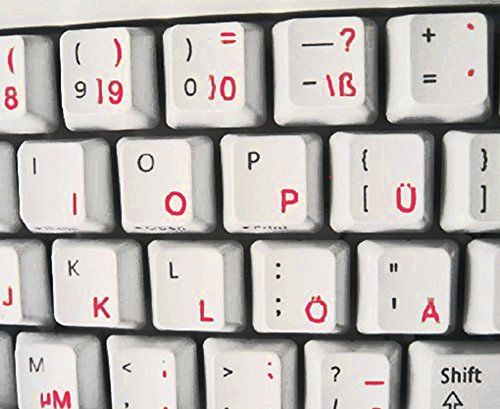 Deutsch -Englisch weiße Tastaturaufkleber mit schwarzen und roten Buchstaben - Geeignet für jede Tastatur
